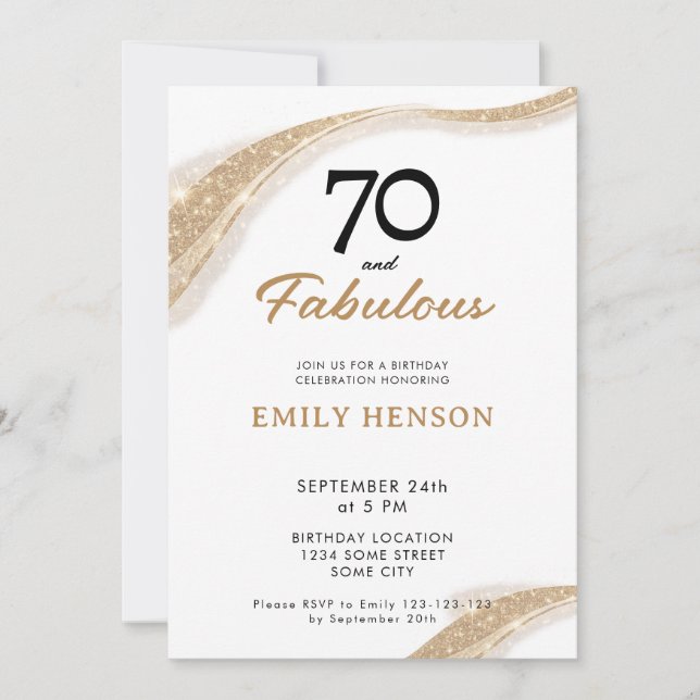 Convite 70 and Fabulous Gold 70th Birthday Invitation (Frente)