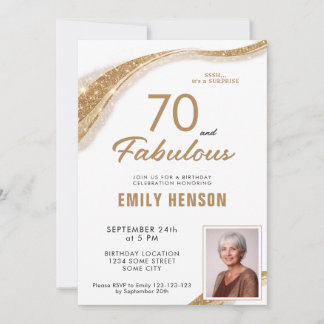 Convite 70 and Fabulous Gold Glitter 70th Birthday