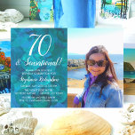 Convite 70 and Sensational Ocean Blue Photo Birthday<br><div class="desc">70 and Sensational Ocean Blue Photo Birthday Invitation Personalize this elegant ocean blue birthday party invitation with the name and photo of the person celebrating a very special day in their life. A 70th birthday is a special milestone to celebrate. Mark the occasion by creating a party and sending invitations...</div>