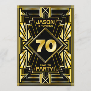 Convite 70 Aniversário Art Deco Dourado Excelente Negro Ga