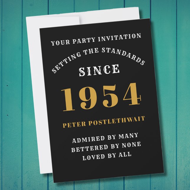 Convite 70 Aniversário De 1954 Negro Dourado Personalizado (Elegant Black and Gold 70th Birthday Invitation - Create Your Own Personalized Design)