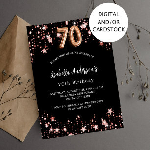 Convite 70 aniversário estrelas rosa de ouro negras