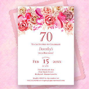 Convite 70 Aniversário Namorados Rosa Rosa Rosa Suave Suav