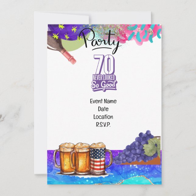 Convite 70 Aniversário nunca parecia tão bom (Frente)