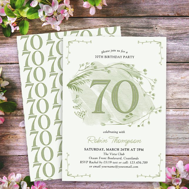 Convite 70 Aniversário Verde Densidade Selvagem Número 70 (70th Birthday Invitation - buy professionally printed or as digital download for printing or sharing)