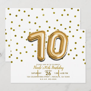 Convite 70 Balões Dourados & Confetes para Aniversário de 