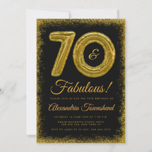 Convite 70 & Balões Dourados Fabulosos Aniversário de 70 a