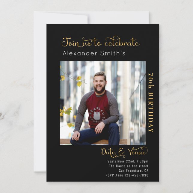 Convite 70 Birthday Black (Frente)