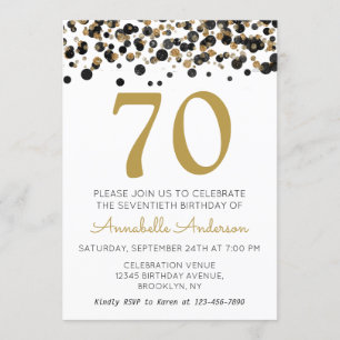 Convite 70 Birthday Black Glitter Sparkle Confetti