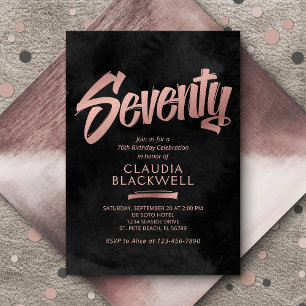 Convite 70 Birthday Black Rosa Dourado