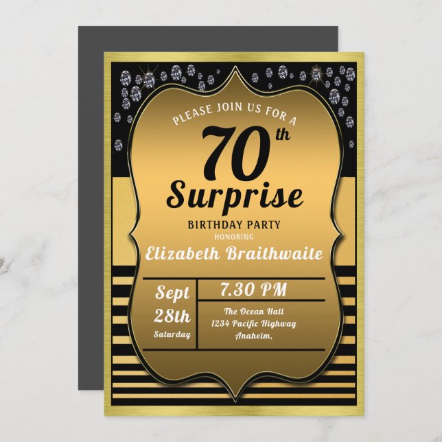 Convite 70 Birthday Black Surprise Party (Frente/Verso)