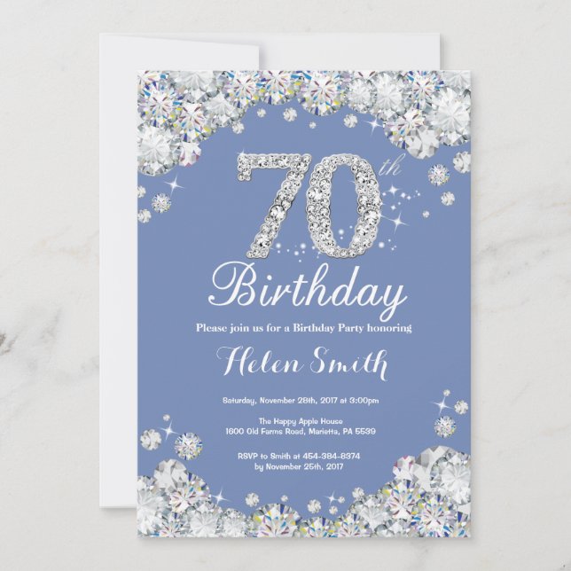 Convite 70 Birthday Blue e Silver Diamond (Frente)