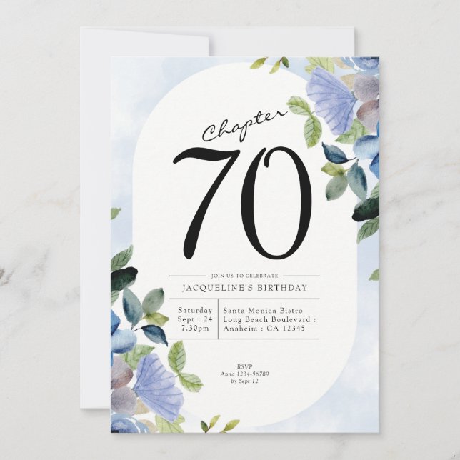 Convite 70 Birthday Blue Floral (Frente)