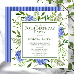 Convite 70 Birthday Blue Hydrangeas Floral