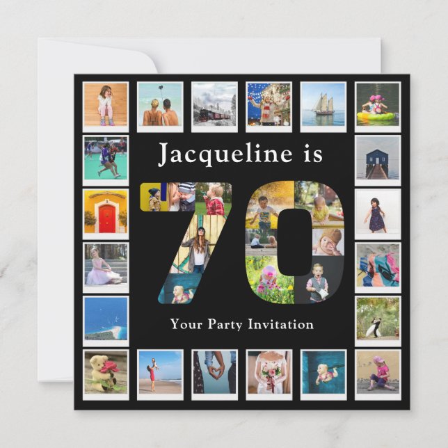 Convite 70 Birthday Design de Sua Própria Colagem de Fotos (Frente)