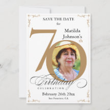 70 Birthday Dourado Branco Salvar Data Personaliza