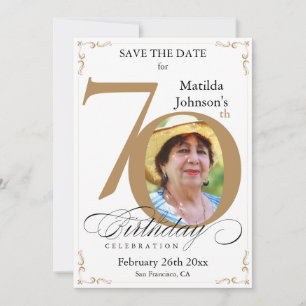Convite 70 Birthday Dourado Branco Salvar Data Personaliza