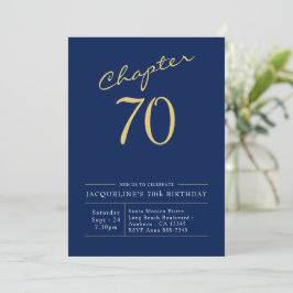Convite 70 Birthday Dourado Script Azul