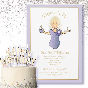 Convite 70 Birthday Elegant Blue Dourado Fabuloso 70