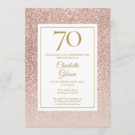 Convite 70 Birthday Elegant Rosa Dourada Glitter