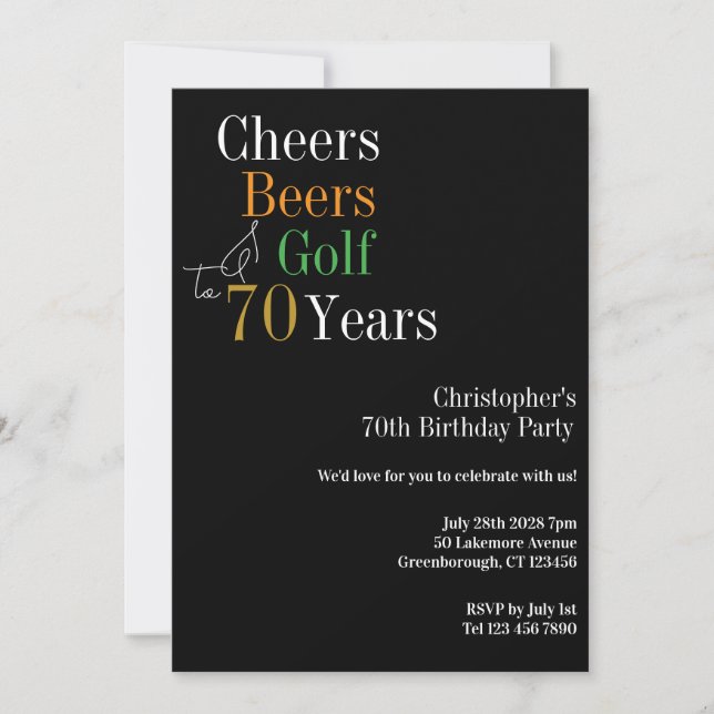 Convite 70 Birthday Golf Cheers Party (Frente)