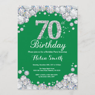 Convite 70 Birthday Green e Silver Diamond