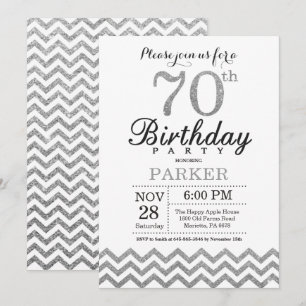 Convite 70 Birthday Invitation Silver Glitter