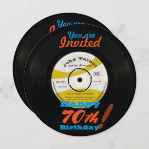 Convite 70 Birthday Invite Retro Vinil Record 45 RPM