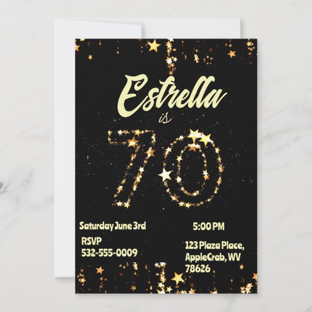 Convite 70 Birthday Mais velho Digital Elegant Party (Frente)