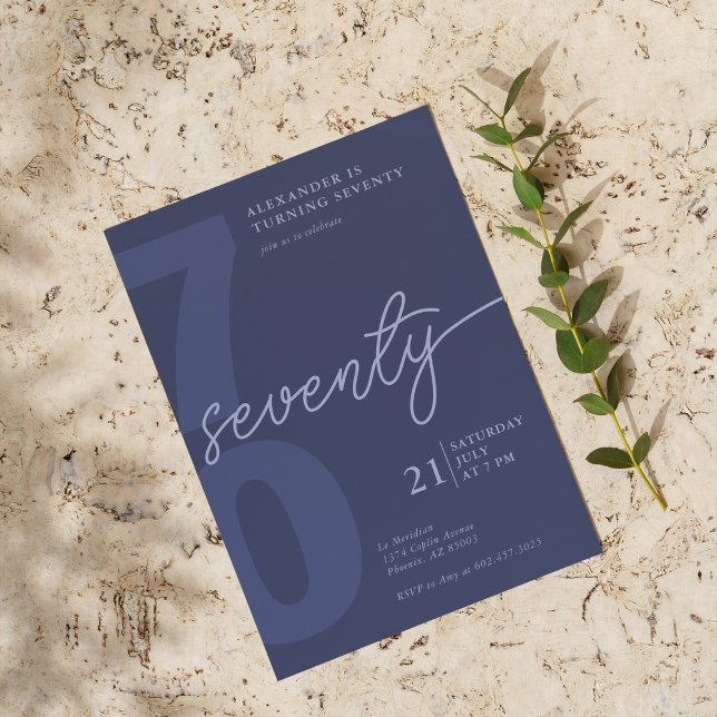 Convite 70 Birthday - Marinho minimalista (Criador carregado)