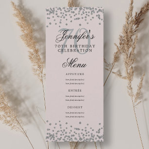 Convite 70 Birthday Menu Silver Confetti Rosa