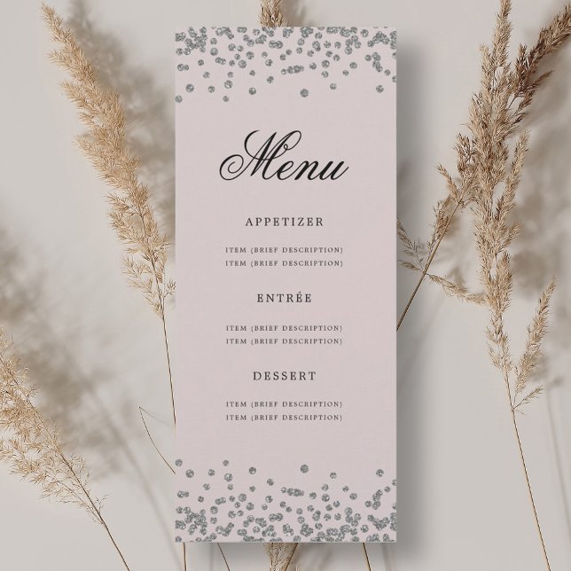 Convite 70 Birthday Menu Silver Confetti Rosa (Criador carregado)