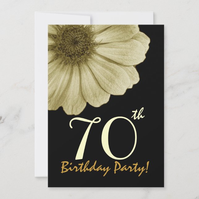 Convite 70 Birthday Modelo Dourada e Cream Daisy (Frente)