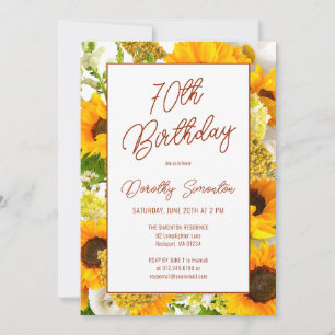 Convite 70 Birthday Modern Sunflower Floral
