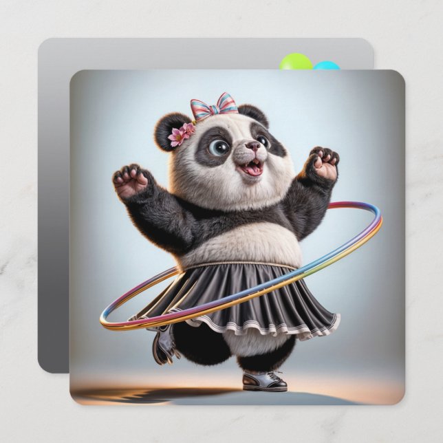 Convite 70 Birthday Panda Bear Com Hula Hoop (Frente/Verso)