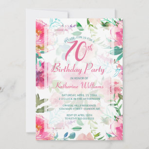 Convite 70 Birthday - Partido Tropical Floral Rosa