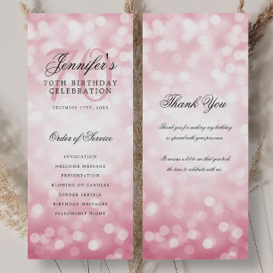 Convite 70 Birthday Program Blush Pink Bokee Obrigado
