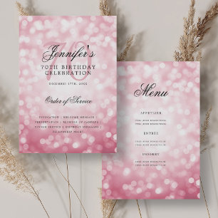 Convite 70 Birthday Programa Blush Pink Bokee Menu