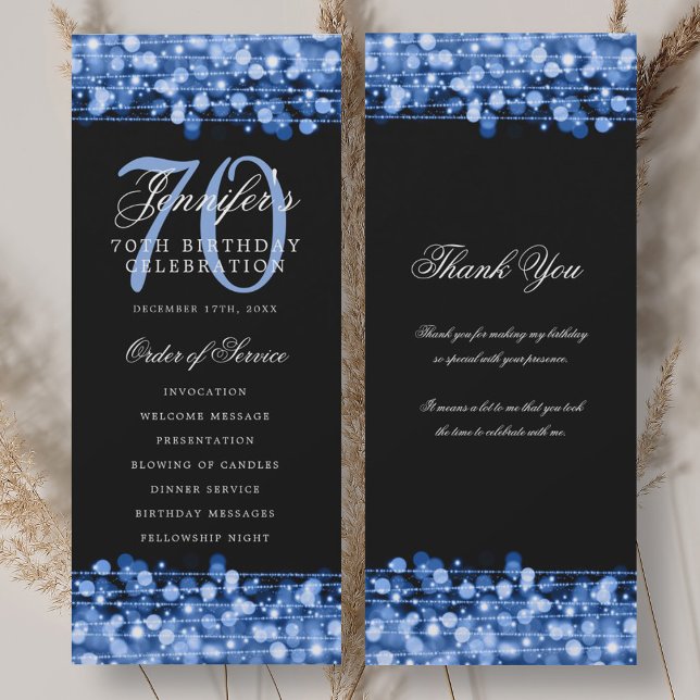Convite 70 Birthday Programa Marinho Azul com Obrigado (70th Birthday Program Navy Blue w/ Thank You)