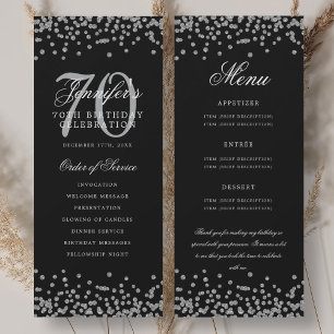Convite 70 Birthday Programa Menu Obrigado U Silver Black
