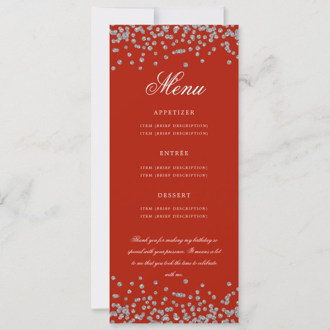 Convite 70 Birthday Programa Menu Obrigado U Silver Vermel (Verso)