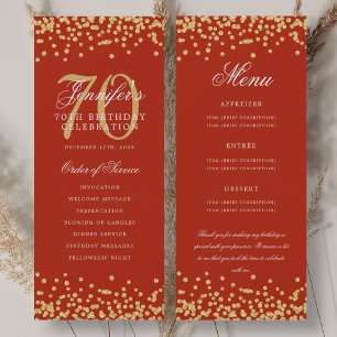 Convite 70 Birthday Programa Menu Obrigado Vermelho Dourad