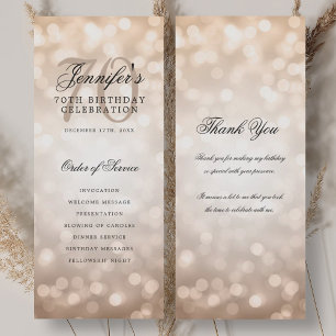 Convite 70 Birthday Programa Rosa do Dourado Bokeh com agr
