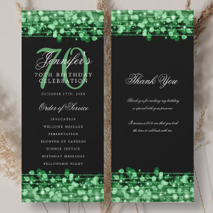 Convite 70 Birthday Programa Verde com Obrigado