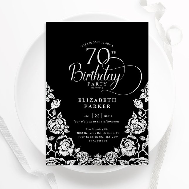 Convite 70 Birthday Rosas de Prata Negra (Criador carregado)