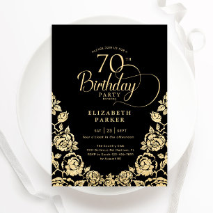 Convite 70 Birthday Rosas Dourados
