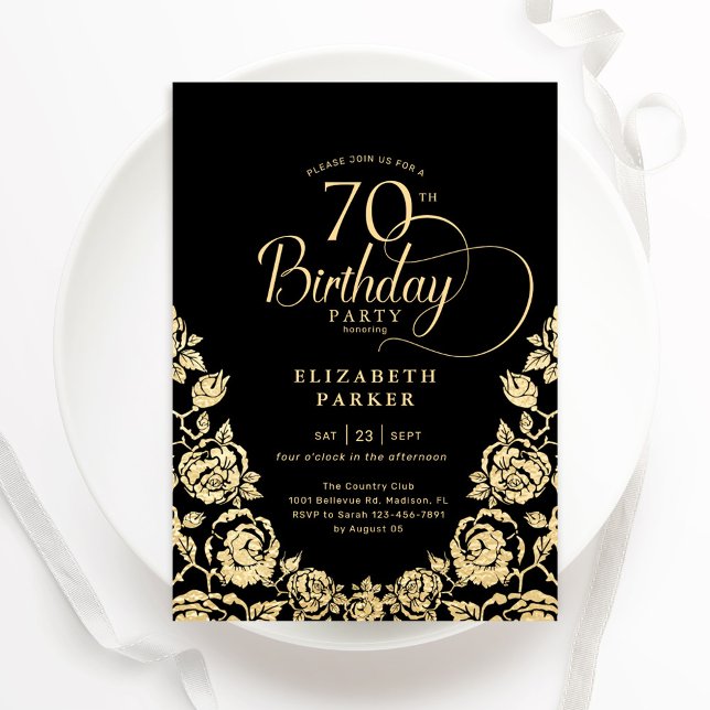 Convite 70 Birthday Rosas Dourados (Criador carregado)