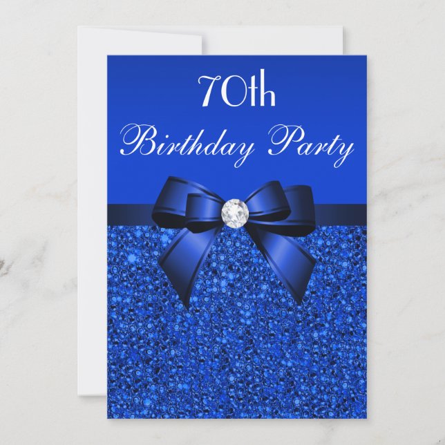 Convite 70 Birthday Royal Blue Sequins Arco e Diamond (Frente)