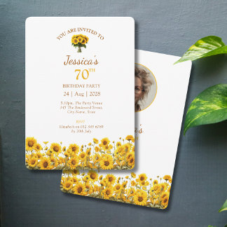 Convite 70 Birthday Rustic Sunflower Photo