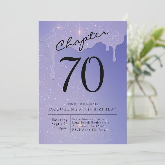 Convite 70 Birthday Script Glitter (Em pé/Frente)